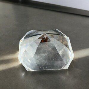 Olga Cassini Clear Crystal Glass Diamond Shaped Paperweight Figurine Signed